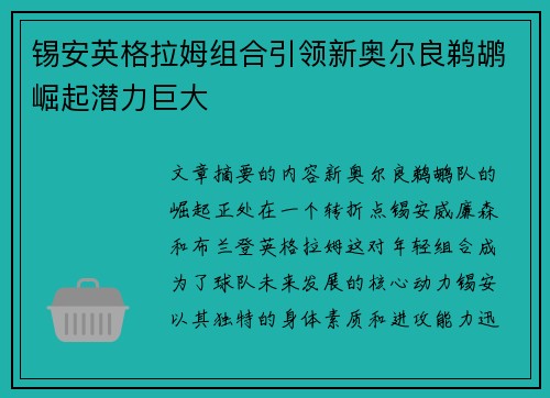 锡安英格拉姆组合引领新奥尔良鹈鹕崛起潜力巨大